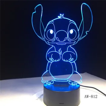 

Cartoon Stitch 3D Lamp Bedroom Table Night Light Acrylic Panel USB Cable 7 Colors Change Touch Base Lamp Kids Gift AW-812