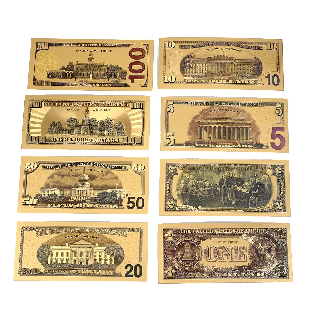 1 2 5 10 20 50 100 доллар памятные банкноты Позолоченные поддельные деньги высокого качества 24K позолоченные долларов банкноты