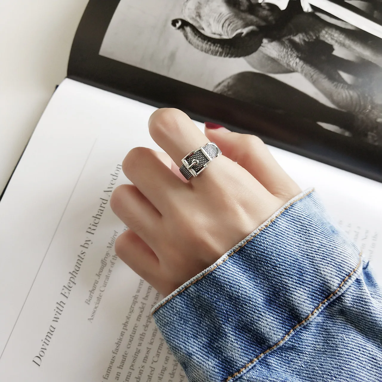 

S925 Sterling Silver Jewelry Vintage Belt Buckle Ring fashion temperament finger ring personality trendy jewelry for woman