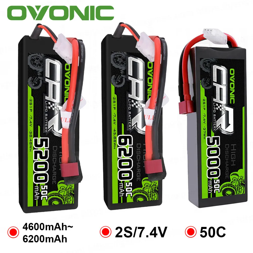 Refurbished Chance of  2 Packs OVONIC RC Car Batteries 6200mAh 5200mAh 5000mAh 4600mAh Lipo 2S Battery 7.4V with Deans Plu