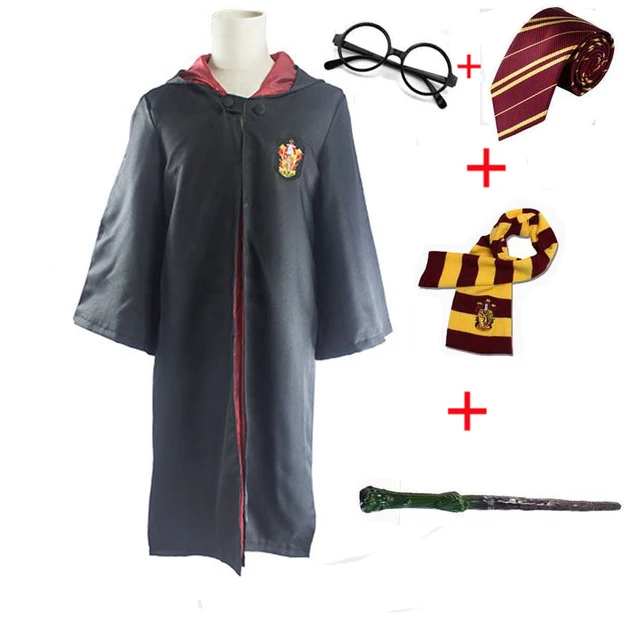 

Adult Kids Harri Costume Potter Magic Robe Cloak With Tie Scarf Wand Cosplay Gryffindor Slytherin Hufflepuff Ravenclaw Potter