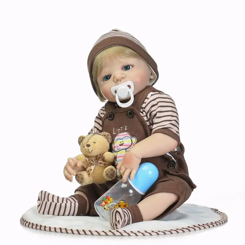 

Reborn Baby Doll 46cm/18.1inch Silicone Soft Body Cartoon baby alive doll gift kids Clothes Pacifier Bottle set fast shipping