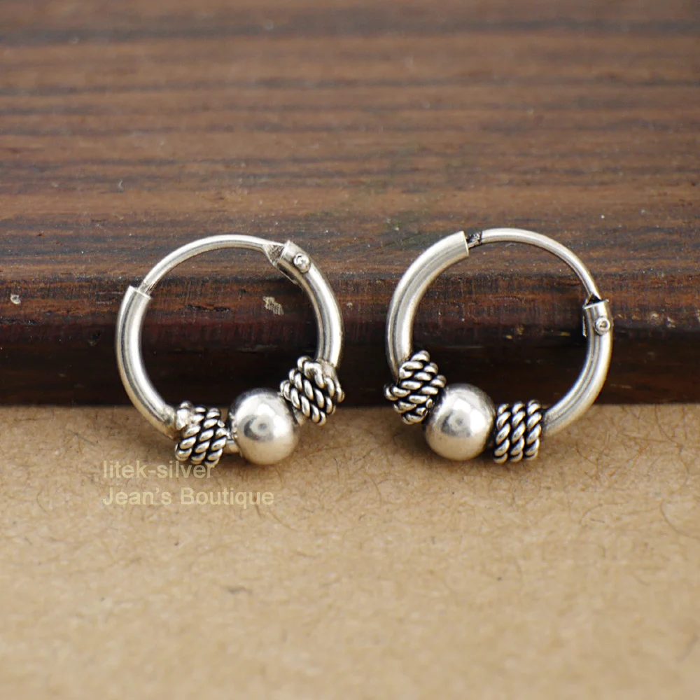 

925 Solid Sterling Silver Vintage Huggie Hoop Endless Nose Ring Earrings 10mm A1430