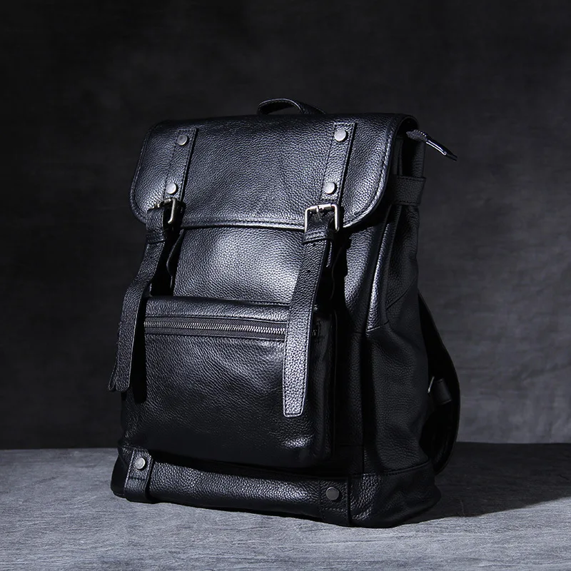  100% Natural Skin Genuine Leather Black Backpack Men Large Capacity Laptop Backpack Male Travel Bag