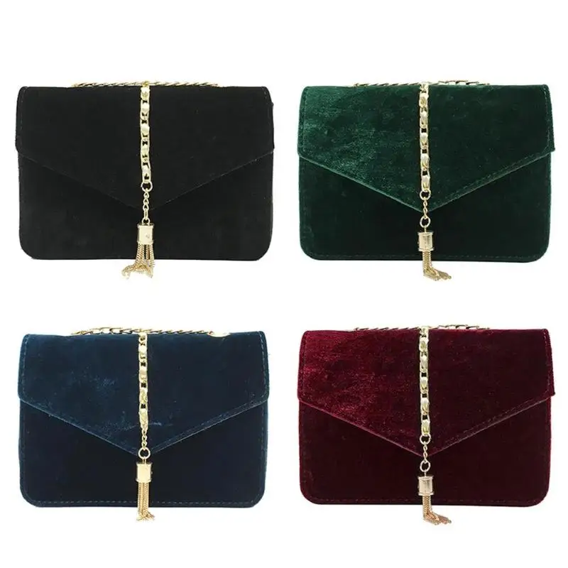 

New Fashion Brand Designer Women Velvet Crossbody Bag Women Elegant Chain Shoulder Bag Messenger Bag Chain Small Flap Bag