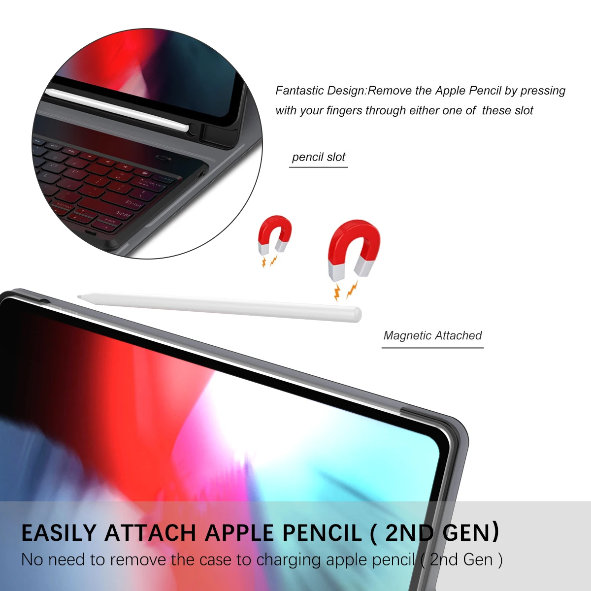 Для iPad Pro 12,9 дюйма чехол для планшета Отделяемый французский Цветной подсветкой Bluetooth клавиатура кожаный Fundas с держателем для ручки