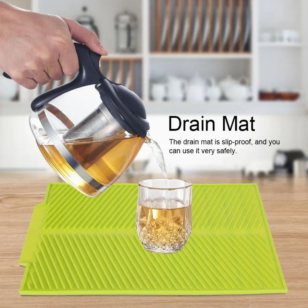 

39*25cm Silicone Sink Draining Board Mat Drainer Kitchen Washing Up Pots Drying Tray Heat Resistant Non-slip Tray