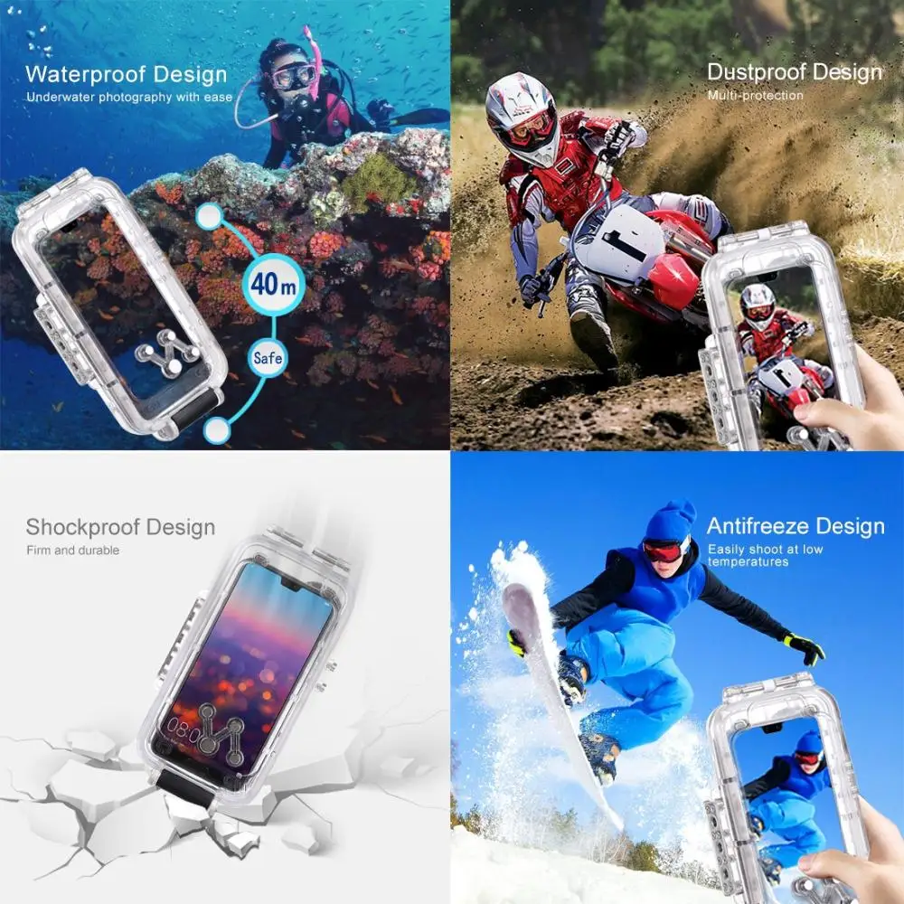 PULUZ 40 m/130ft تحت الماء الغوص الهاتف واقية حافظة لهاتف huawei P20/P20 برو/MATE20Pro تصفح السباحة