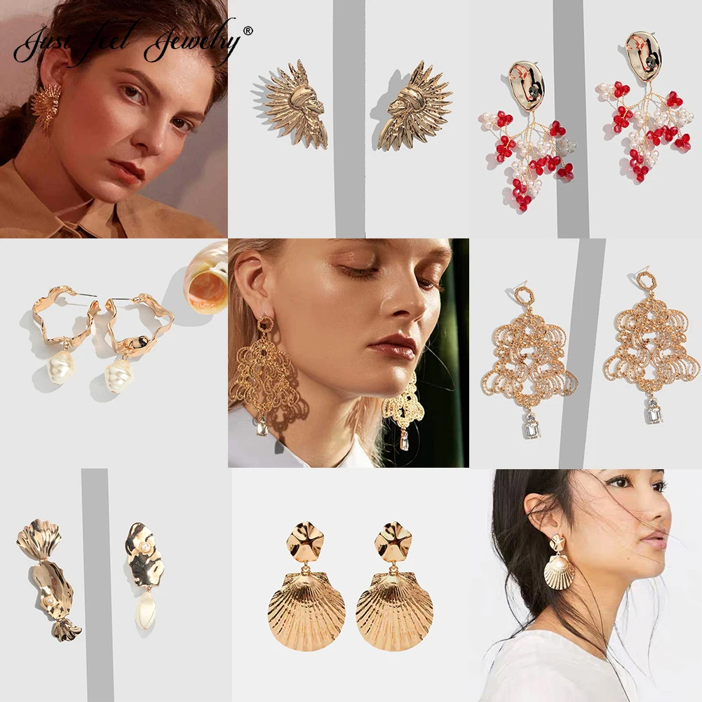 

JUST FEEL ZA Bohemian Real Shell Drop Earrings For Women Gold Color Geometric Fringed Dangle Earring 2019 Ethnic Vintage Jewelry