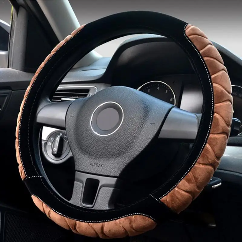 

Universal Winter Short Plush Warm Steering Wheel Cover Comfortable Non-slip Color Black Car Steering Cover