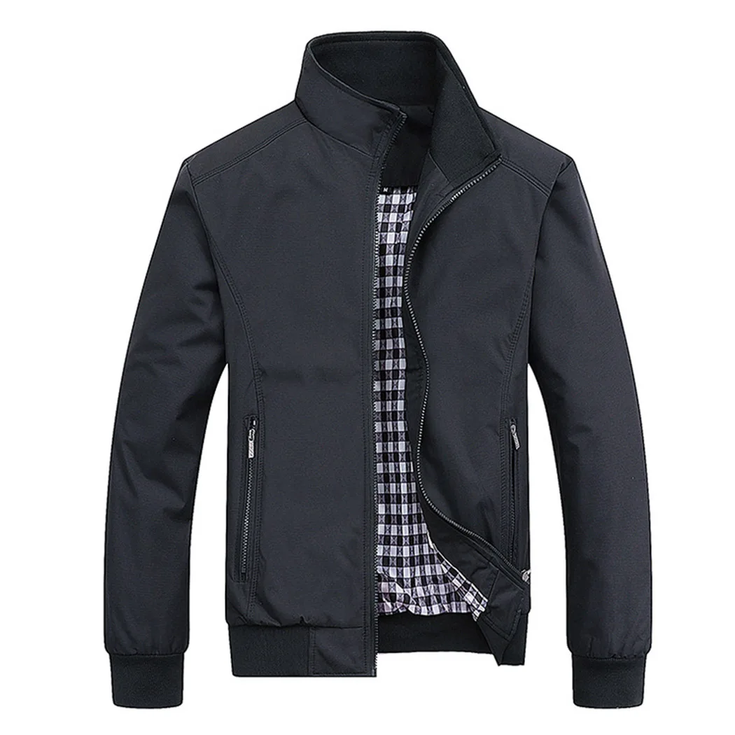 Men Slim Fit Stand Collar Jacket Zipper Bomber Jackets Male Outwear