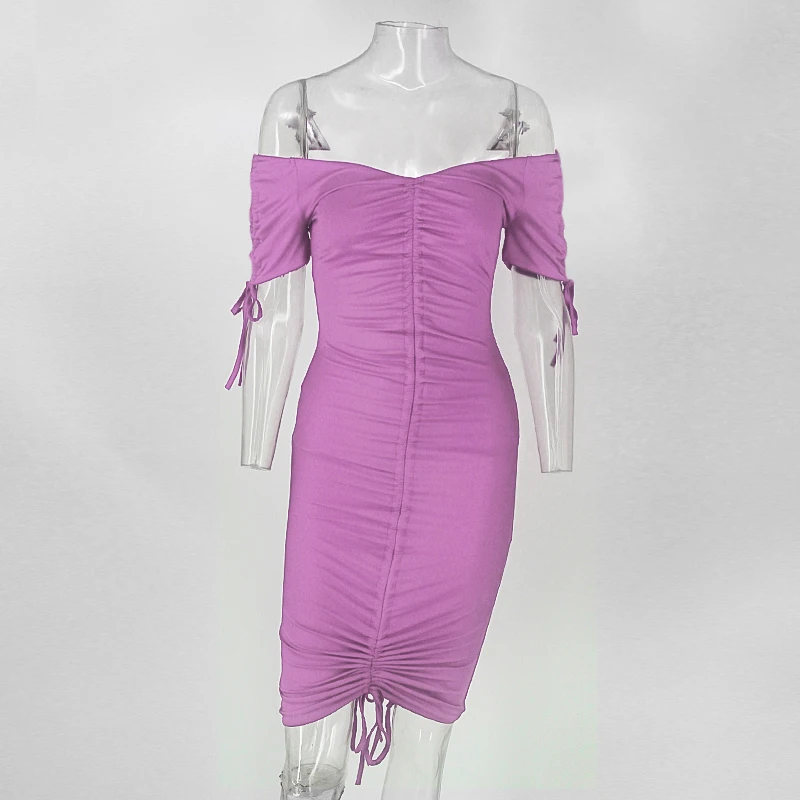 DRESSMECB сексуальное платье с открытыми плечами женское летнее без бретелек