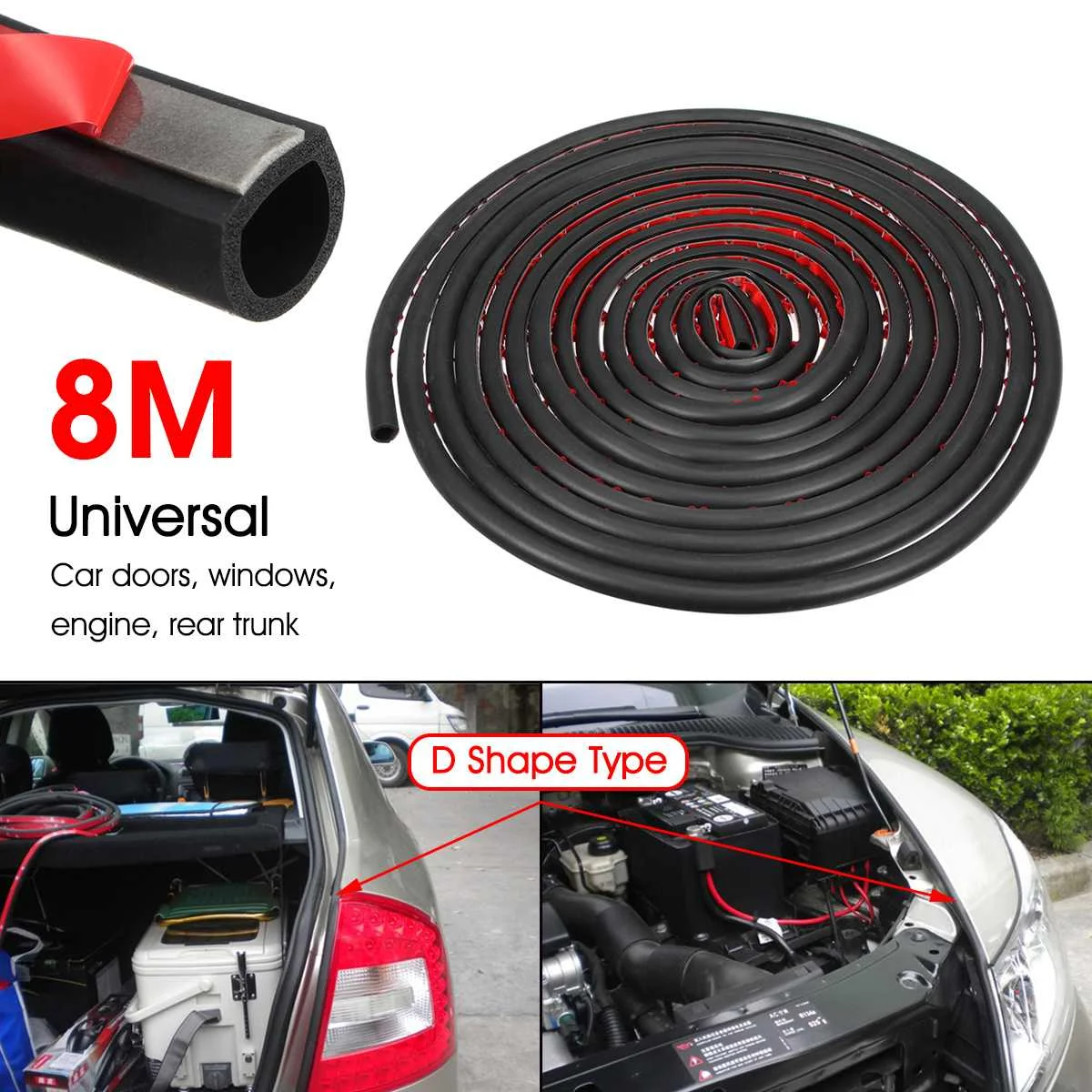 

8M Big D Shape Universal Car Door Window Trim Moulding Rubber Weatherstrip Seal Strip