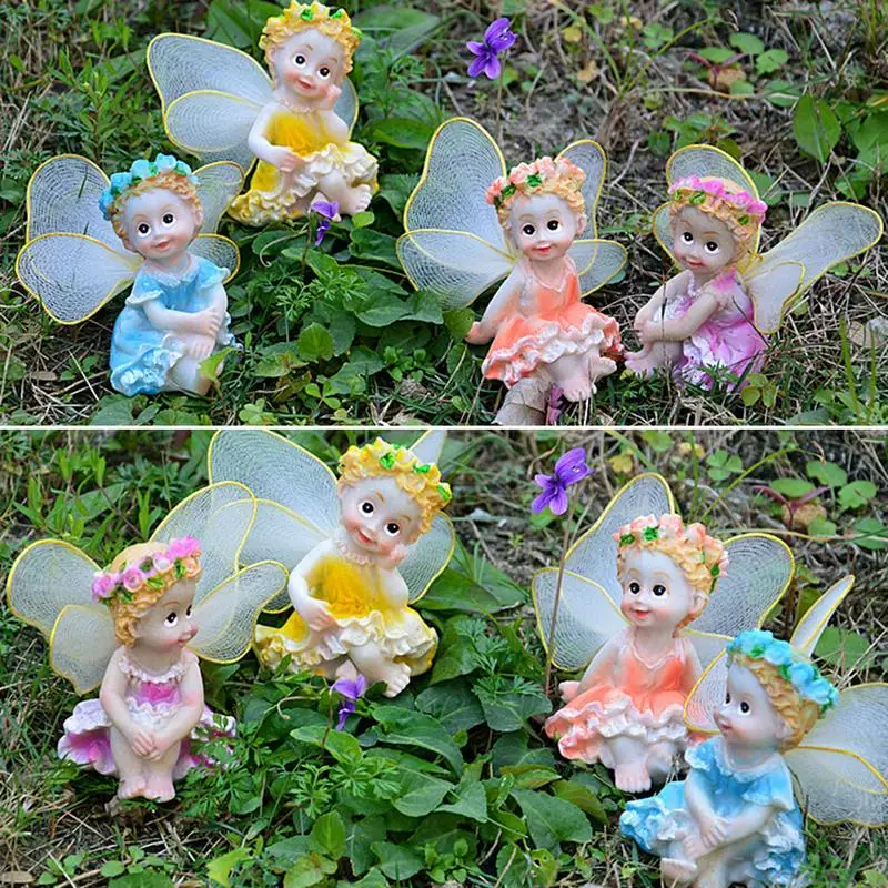 

4 Pcs Miniature Flower Fairy Artificial Mini Cartoon Elf Micro Landscaping Decoration Home Garden DIY Accessories Craft