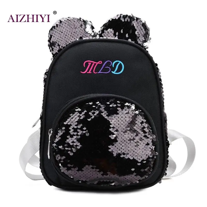 

Fashion Small Causal Kids Children Bear Ear Backpacks Women Nylon Sequins Shoulder Solid School Bags Girls Knapsack mochila