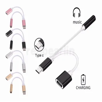 

200pcs 2 in 1 Type C Audio Charging Adapter USB C Audio Cable to Type-C 3.5mm Jack Earphone Adaptater for Moto z Letv