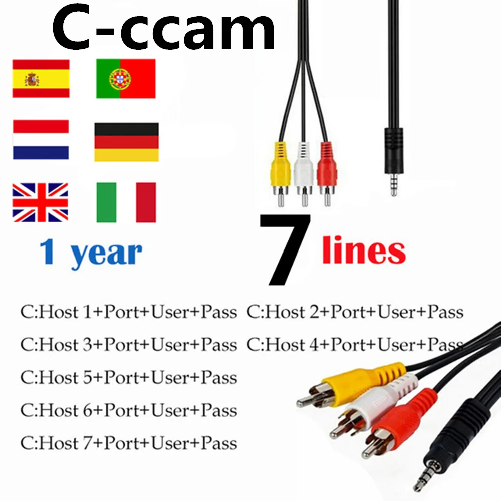 Cccam 7 линии Испания линии ccam линии для 1 год cccam Италия Португалия Польша Германия dvb S2 рецепторов спутниковый ресивер