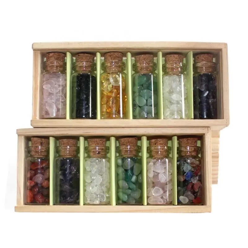 

Wishing Bottles Natural Crystal Gemstone Gravel Drifting Bottle Wooden Boxed DIY Mini Bottled Mineral Specimen Souvenir