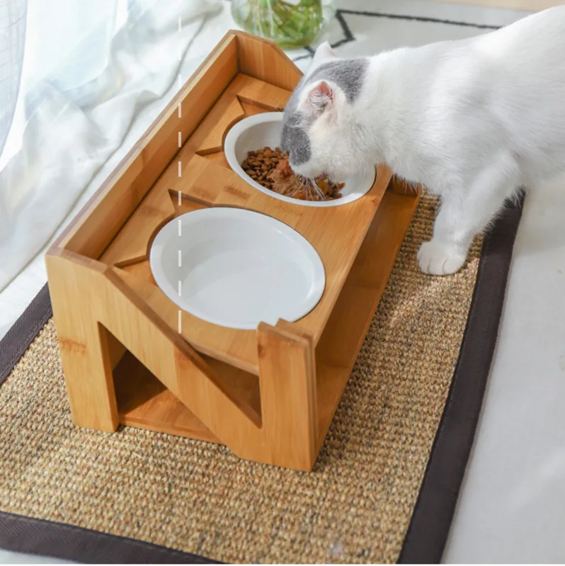 Регулируемый по высоте обеденный стол миска для домашних животных деревянные наклонные кормушки для собак противоскользящая двойная миска для кошек с наклонной подставкой CW121