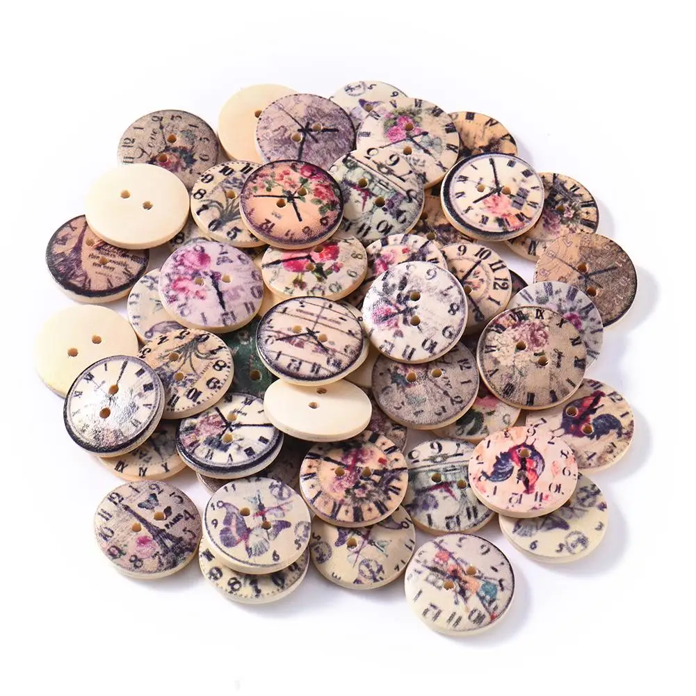 

50 Pieces / Bag Vintage Clock Wooden Button Clothing Accessories DIY Home Sewing Tools Tailor Shop 2018 New