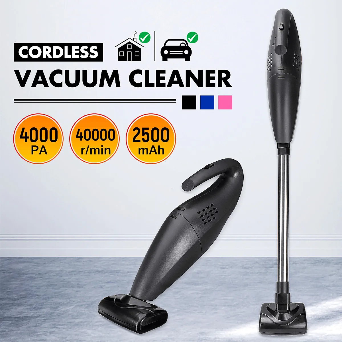 

120W Handheld Wireless Vacuum Cleaner Home Car Wet Dry Dual Use High Power Cleaning Machine Tool Extension Tube New US Plug
