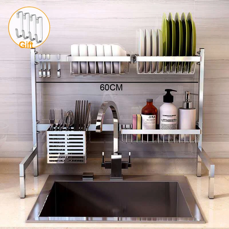 Günstige 304 Edelstahl Küche Regal Rack Trocknen Ablauf Lagerung Inhaber Küche Platte Gericht Besteck Tasse Drain Rack Küche Veranstalter
