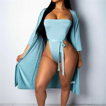 

2PCS Womens Summer Beach Bathing Suit Push-up Swimsuit Monokini Jumpsuit Bikini Set + Bikini Cover Up Swimwear Set