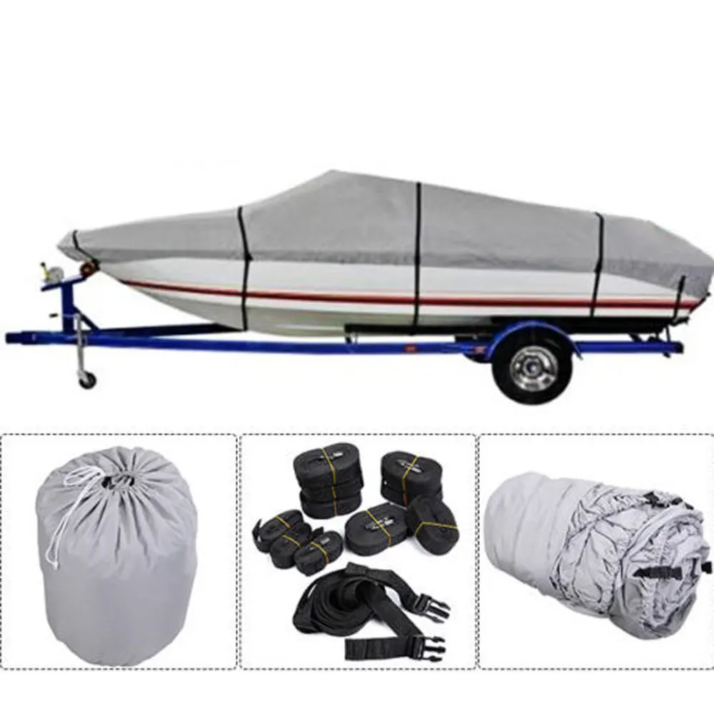 20 22ft 600D Oxford Fabric High Quality Waterproof Boat Cover with Storage Bag Gray Boat Cover