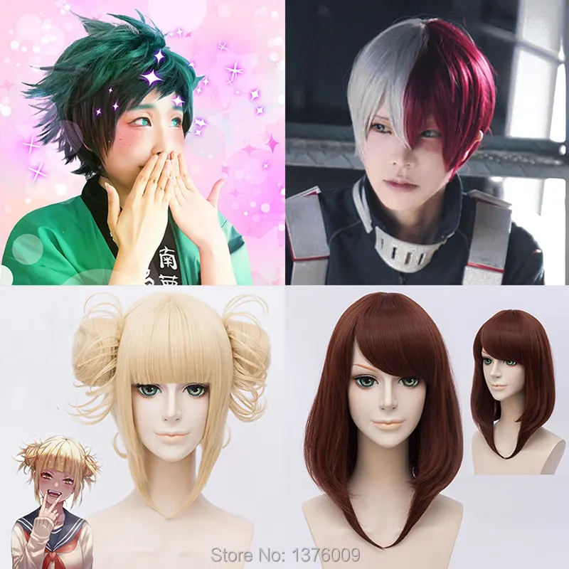 

My Hero Academia Izuku Midoriya Short Green Wig Himiko Toga Light Blonde Ponytails Todoroki Shoto Cosplay Wigs Costume