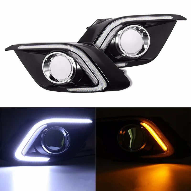 

pair 12V 20W 6000K Car LED Light DRL Daytime Running Fog Light Lamp Turn Signal Light For Mazda 3 Axela 2014-2015 White & yellow