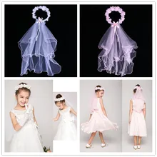 1 шт., вуаль для девочек, нежный двухслойный венок, цветочное кружево, кружевные вуали, свадебная вуаль для волос, декор венок для волос для детей, девочек