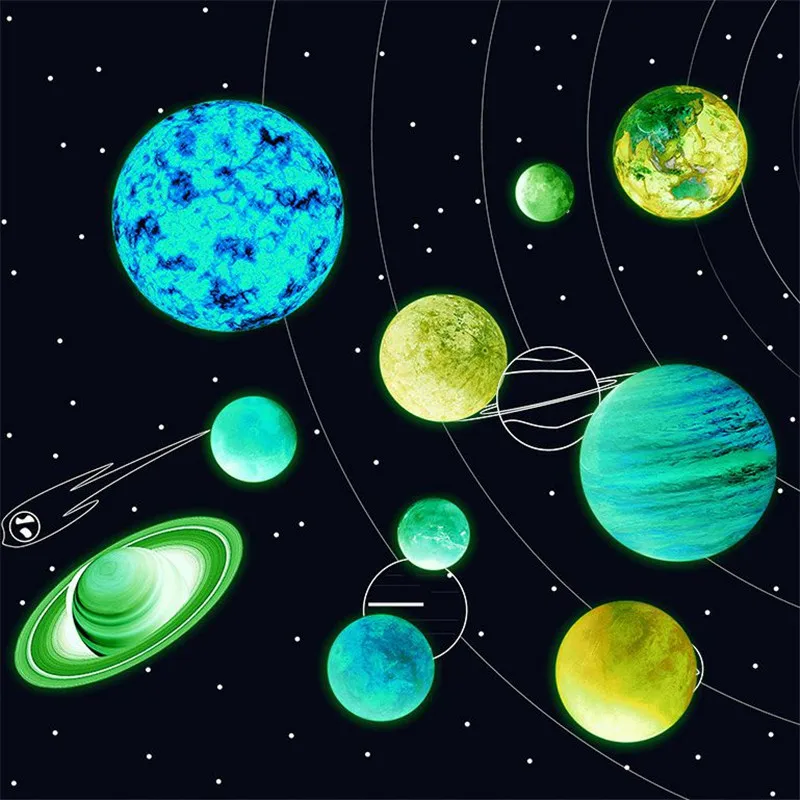 10 قطعة/المجموعة الكوكب الشمسية نظام الفلورسنت جدار ملصقا الكون 3D غالاكسي الأطفال غرفة نوم مضيئة ملصقا توهج في الظلام