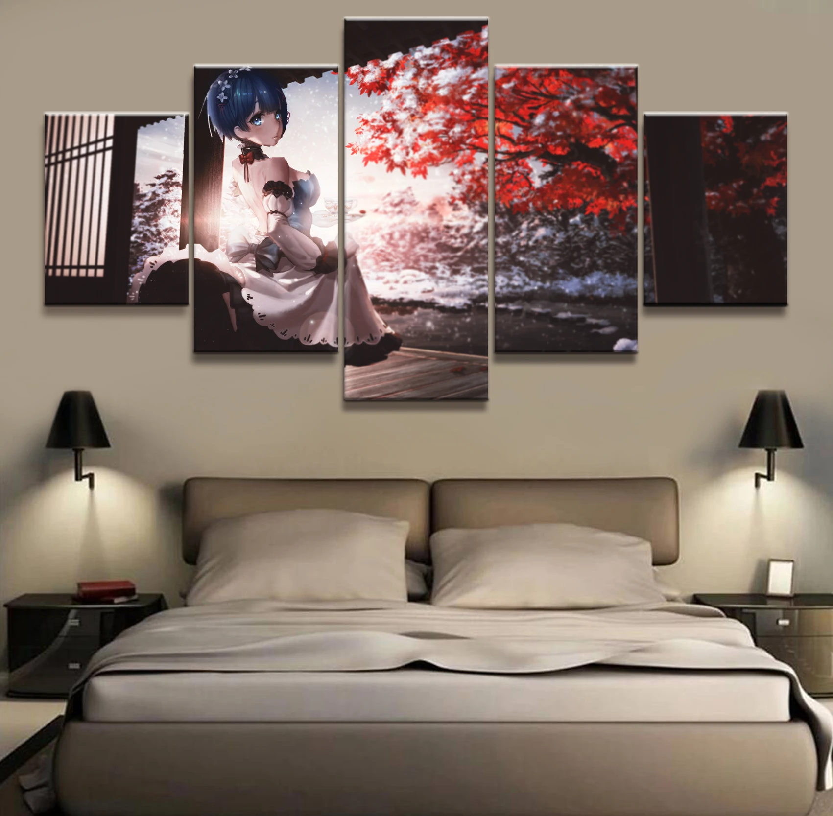 

Home Decor Modular Canvas Picture 5 Piece Rem Re:Life in a Different World from Zero Painting Poster Wall For Home Canvas
