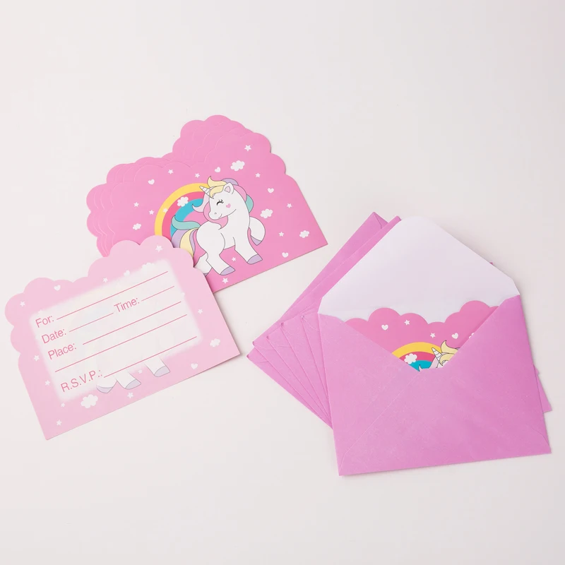 

6 Pcs/lot Cute Pink Unicorn Party Invitation card birthday card Supplies Kids Birthday Decoration