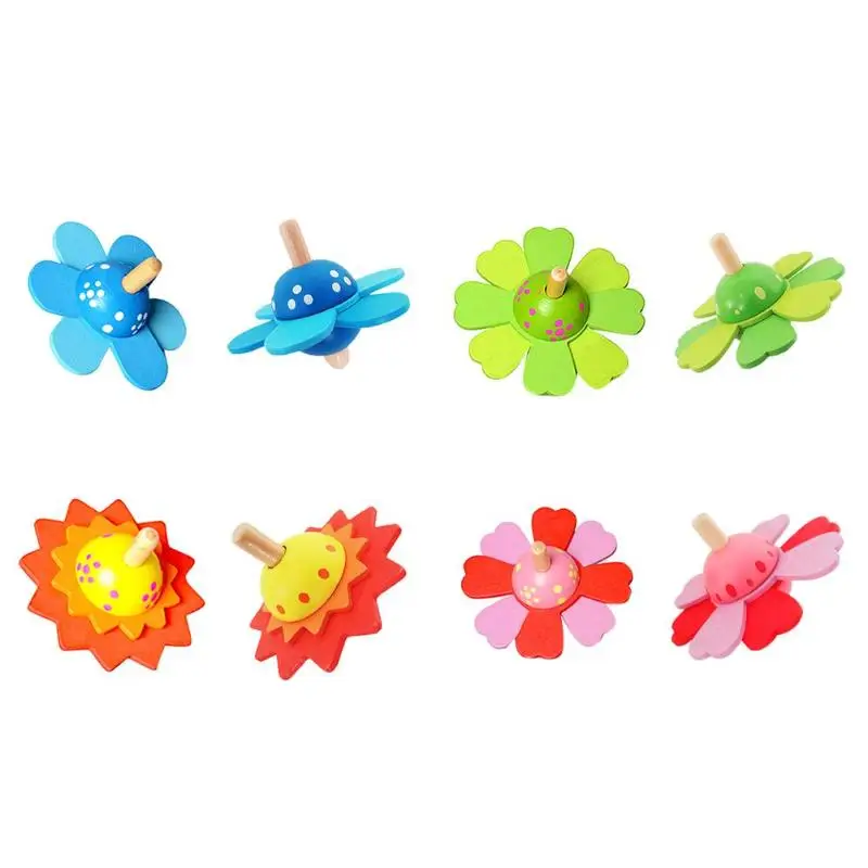 1PC Kids Flower Rotate Wood Toys for Kids Spinning Top Children Develop