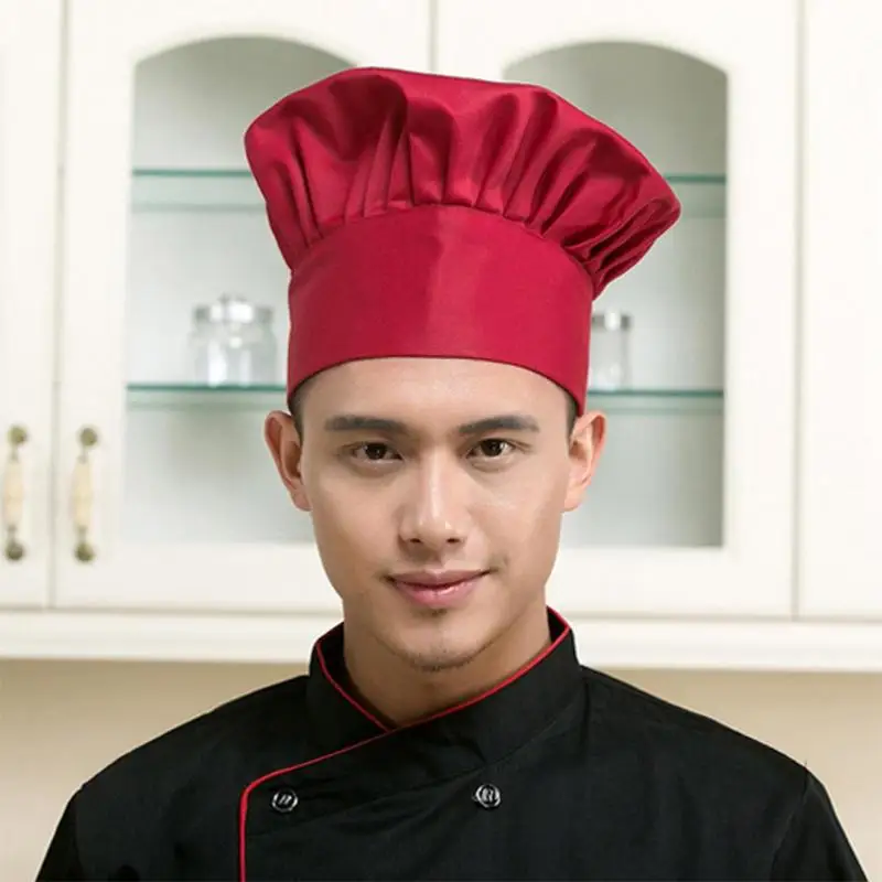 

Fashion Adjustable Chef Hats Elastic Men Women Mushroom Caps Cooking Kitchen Baker Chef Hats Solid Color Cotton Work Wear