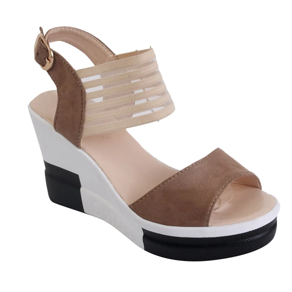 

New Women's Sandals 2019 New Casual Wedge Shoes Belt Buckle High Heel Fashion Fish Mouth Chaussures Femme Ete Bascket #89