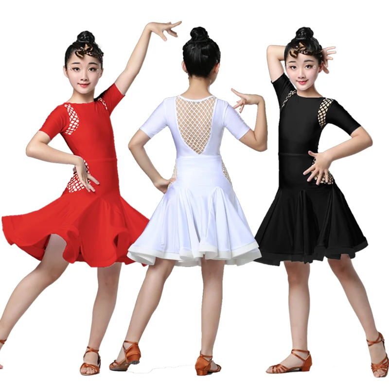

Children's Latin dance skirt girls practice clothing Latin Siamese dance costumes children's short-sleeved grading competition
