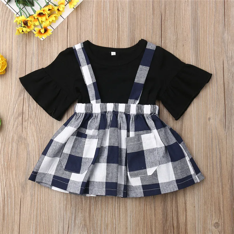 PUDCOCO Toddler Baby Girl Tops+ Plaids Suspender Skirt OutfitClothing