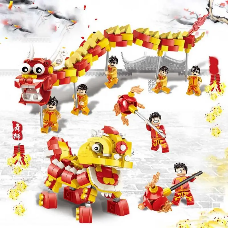 

Dragon Lion Dance Assembling Building Blocks Toy Set Large Small Particles for Children New Year's Toy