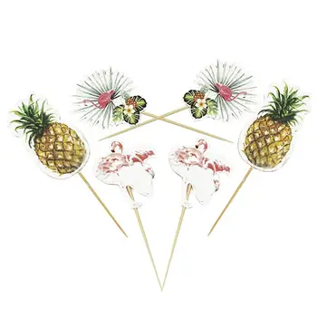 

36PCS Cake Insertion Card Flamingo Pineapple Plant Pattern Hawaiian Party Baking Cake Animal Insert Card Cake Decor Supplies