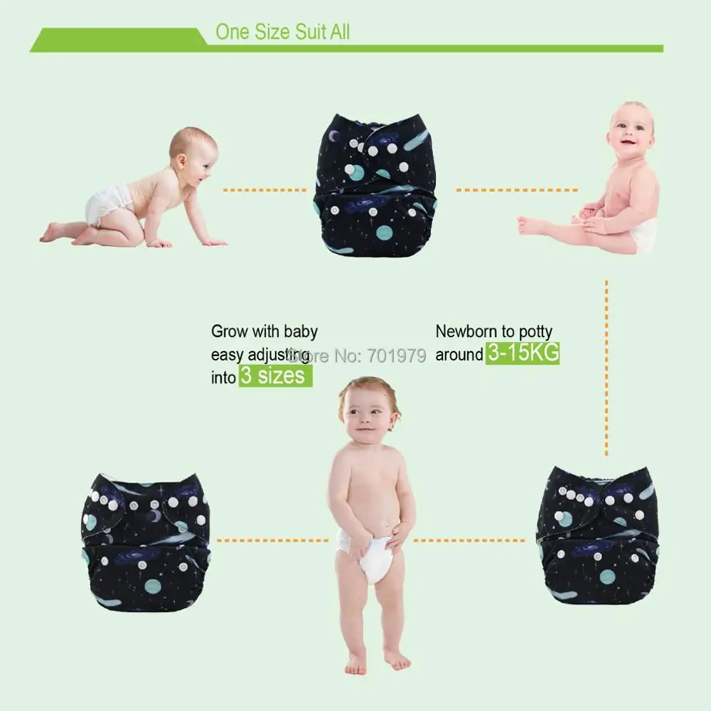 Новый принт Alvababy один размер подходит для всех детских тканевых подгузников с
