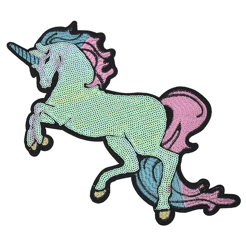 

1PC Sequins Unicorn Embroidered Patch DIY Handmade Applique For Garments Clothing Decorative Sewing Crafts Drop Shipping