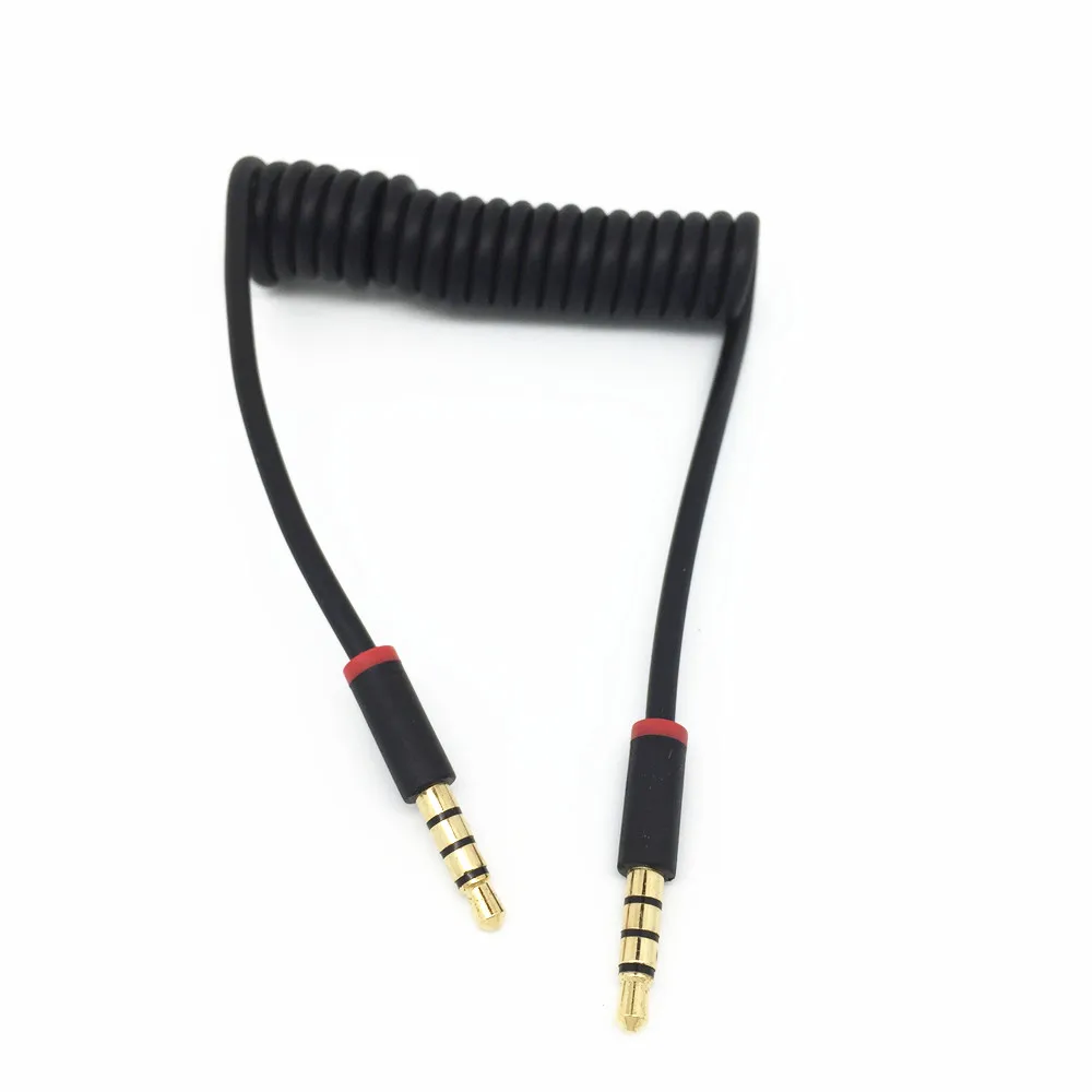 

3ft 4-Pole Spring Coiled 3.5mm Aux Cable W/ Mic Gold Stereo Audio Auxiliary Cord