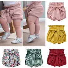 Cute Toddler Baby Girls Clothes Cotton PP Pants Elastic Shorts Diaper Nappy Bloomers Lace-up Bow Floral Plaid Short Panties 0-6T