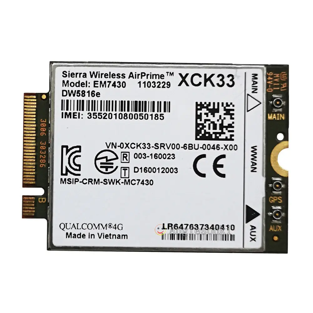 Snapdragon X7 LTE XCK33/PKWT8 Sierra EM7340 3G 4G WWAN Card Module для Dell DW5816e 7380 3520 E5570 E5270 E7470 7720 5480|Защитные