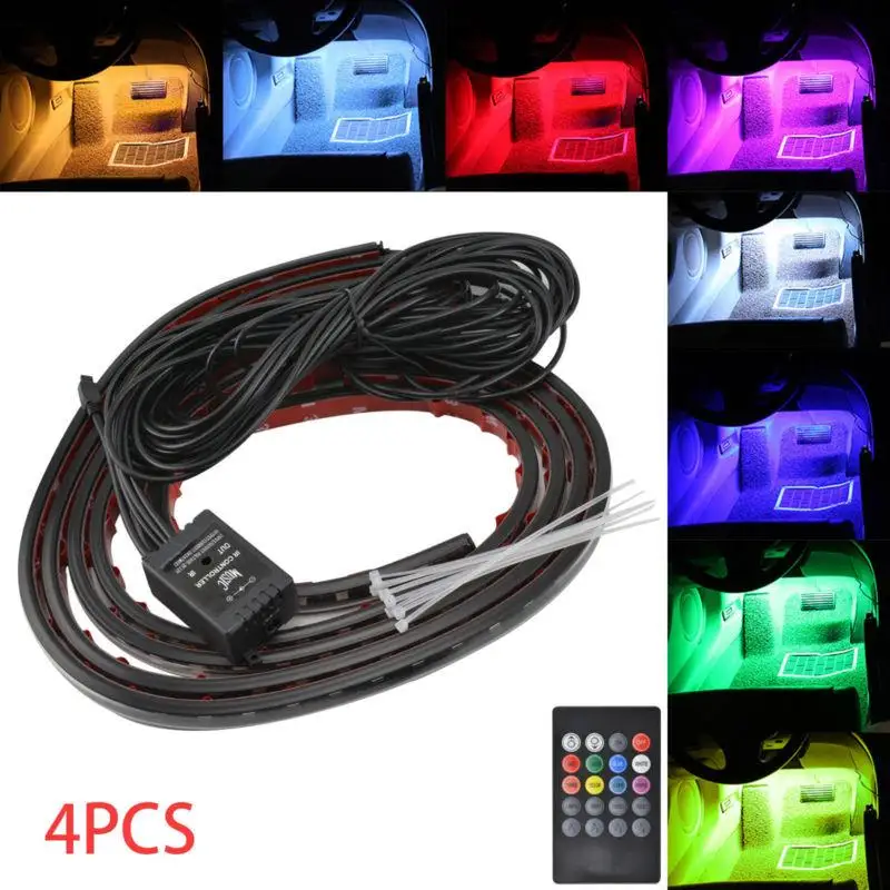 Интерьер автомобиля атмосфера неоновые огни RGB лампы полоса 72 LED USB порт с пультом
