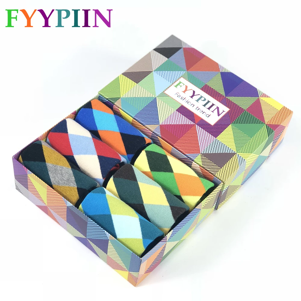 

Men Socks 2019 New 6 Pairs/lot Gift Box Happy Men's Colorful Combed Cotton Socks Novelty Crew For Gift for Socks Men