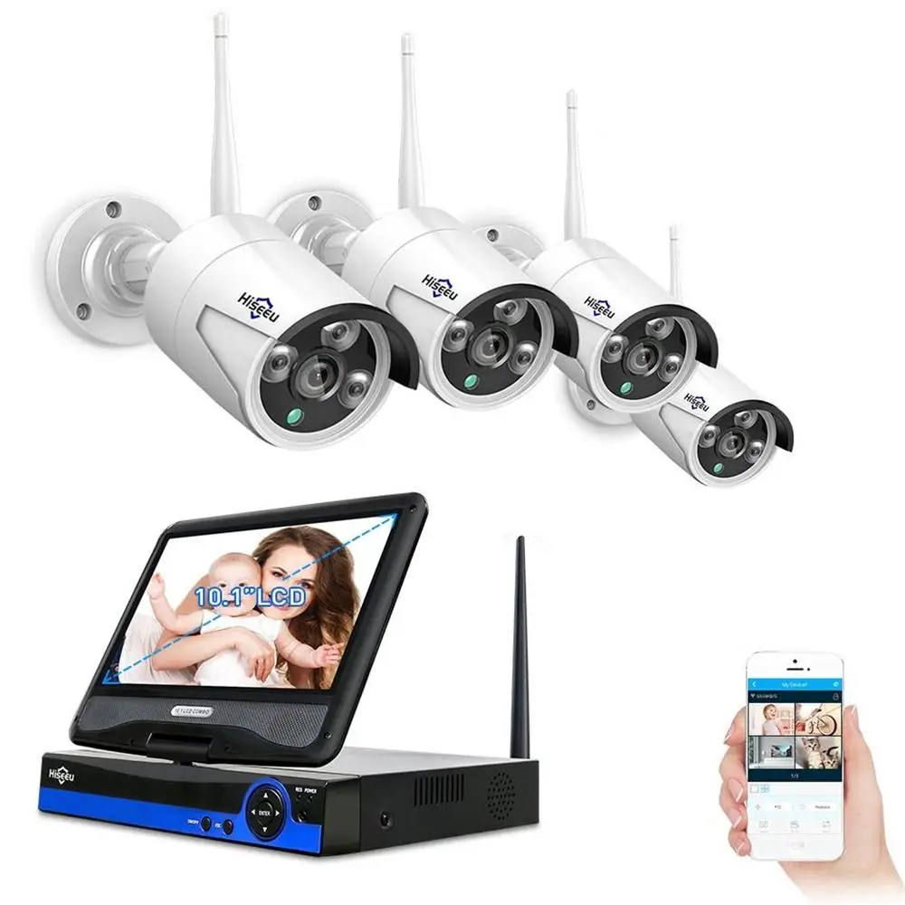 

Hiseeu 4pcs 1080P Wireless CCTV WiFi IP Camera 8CH NVR Video Surveillance System Set Motion Detection Smart Alarm Security kit