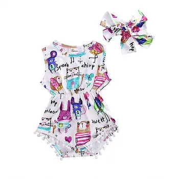 

Sweet Infant Baby Girl Romper Headband Painting Jumpsuit Outfit Sunsuit girls rompers